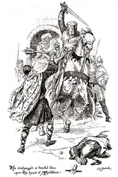 Athelstane wordt met een zwaard geslagen door Bois-Guilbert, in Ivanhoe