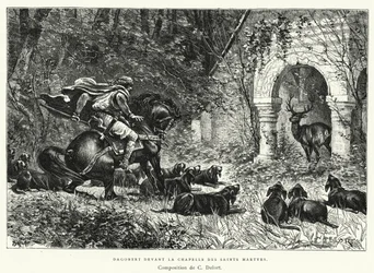 Dagobert Voor de Kapel van de Heilige Martelaren (gravure)