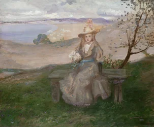Meisje met een boeket boven Swanage Bay, 1899
