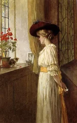 Mevrouw C A Smith, kitten en geranium