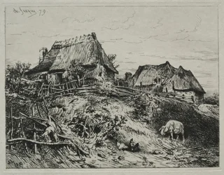 Twee huisjes op een oever, 1879