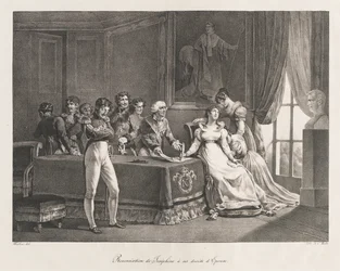 Josephine doet afstand van haar rechten, begin 19e eeuw (litho)