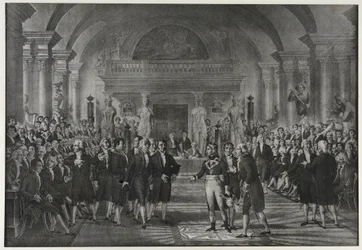 Ontvangst van Napoleon Bonaparte bij het Instituut, klasse natuurkunde en wiskunde, sectie mechanische kunsten op 25 december