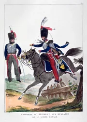 Uniformen van een regiment huzaren van de Franse koninklijke garde, 1823