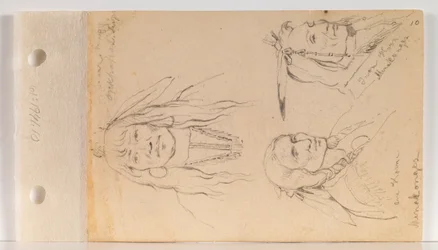 Portretten van Mato Chuthuhu (Rib van de Beer), Ha won je tah (Eén Hoorn/Lone Horn), en Heh Mah Zah (IJzeren Hoorn) (blad 10 recto)