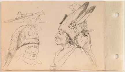 Studies van Palaneapape (Struck-by-Ree of Struck-by-Arikara) en een Honden Travois (blad 21 verso)
