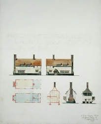 Voorgesteld huis voor A.A. Voysey Esq. in Slindon nabij Barnham Junction, Sussex
