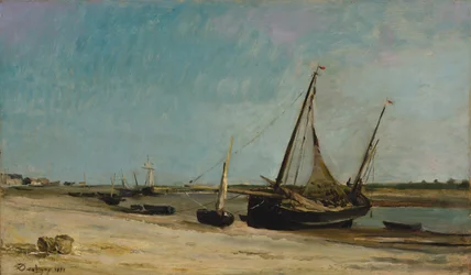 Boten aan de kust bij Étaples, 1871
