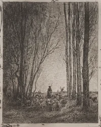 Verzamelen van de kudde, originele indruk 1862, gedrukt in 1921