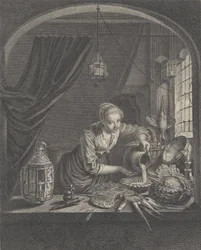 Melkmeisje naar het schilderij van G. Dou in de kast van de heer Poullain, midden 17e eeuw