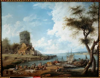 De Moezel in de 18e eeuw. Schilderij door Charles Nivard (1739-1821)