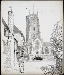 Een uitzicht vanuit het zuiden van de Priory Church of St George, Dunster, Somerset