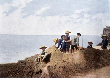 Tijdelijke versterking. Gravure door Gillot, circa 1900.