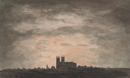 Een Grote Kerk (Westminster Abbey) bij Zonsondergang