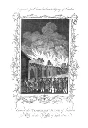 Uitzicht op de Tijdelijke Brug van Londen in Brand...1758, ca. 1770