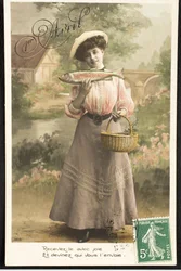 Oude ansichtkaart/Aprilvis/Vrouw van de Belle Epoque
