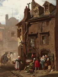Duits: Markttreiben in einer mittelalterlichen Stadt Marktdag in een middeleeuwse stad