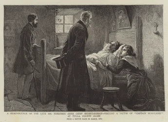 Een herinnering aan het late Ierse hoofdsecretariaat van de heer Forster, een slachtoffer van kapitein Moonlight bezoekend in Tulla, County Clare