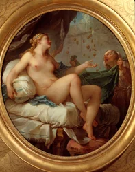 Danaë ontvangt de gouden regen. Zeus verleidt Danaë in de vorm van een regen van gouden munten.