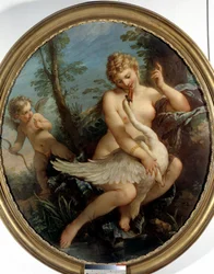 Leda en de zwaan. Leda en de god Zeus veranderen in een zwaan om hem te naderen.