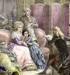 De salon van Suzanne Curchod en Madame Necker (gravure)