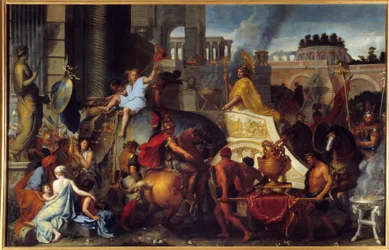 De triomf van Alexander of de intocht van Alexander de Grote in Babylon. Schilderij van Charles Le Brun (1619-1690), 17e eeuw. Zon. 4,5 x 7,7 m.