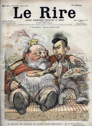 Anglo-Japanse Alliantie (1902) Diplomatie heeft net een monster gebaard, nieuwe Radica-Doodica: wie zal de Decaan zijn? - Koning Edward VII - KARIKATUUR 1902 door Charles LEANDRE voor The Laughter