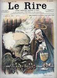 Henri Rochefort en zijn patroonheilige la bonne sainte Pelagie (Prison de la Sainte-Pelagie) - karikatuur door Charles Leandre (1862-1934) in 