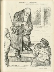 Illustratie door Charles Leandre (1862-1934) in Le Rire, 31/12/21 - Theorie en praktijk - Nobelprijs - Lenin, Frankrijk Anatole
