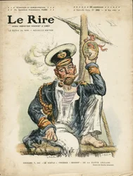 Illustratie van Charles Leandre (1862-1934) voor de Omslag van Le Rire, 28/05/10 - Engeland Groot-Brittannië, Folie, Maritieme Marine Kust, Roken, Tabak - George V (1865-1936)