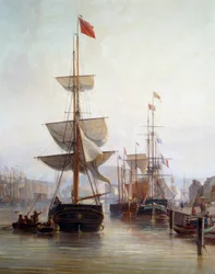 Schip in de haven van Rouen in 1855 (detail)
