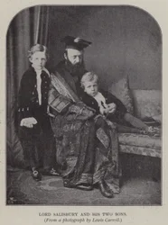 Lord Salisbury en zijn twee zonen (zwart-wit foto)