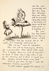 Alice krijgt advies van de Blauwe Rups, illustratie uit Alice