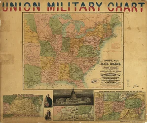 Volledige kaart van de spoorwegen en waterlopen in de Verenigde Staten en Canada. LOC 98688331