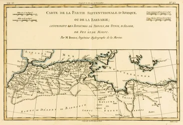 Noord-Afrika, inclusief de Koninkrijken Tripoli, Tunis, Algerije; Fez en Marokko, uit Atlas de Toutes les Parties Connues du Globe Terrestre door Guillaume Raynal (1713-96) gepubliceerd in Genève, 1780