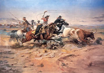 Cowboys die een stier vangen