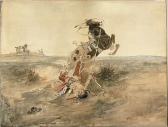 Gevallen Indiaanse krijger, ca. 1886 (aquarel en grafiet op crèmekleurig papier)