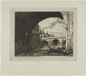 Een boog van Pont Notre-Dame, Parijs