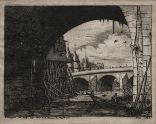 Etsen van Parijs: Een Boog van de Notre Dame Brug, 1853