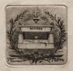 Etsen van Parijs: Graf van Molière op Père Lachaise Begraafplaats, 1854