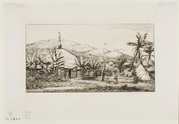 Nieuw-Caledonië: Grote Inheemse Hut op de Weg van Balade naar Puépo, 1845