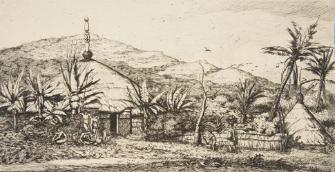 Nieuw-Caledonië: Grote inheemse hut op de weg van Balade naar Puebo, 1845, 1863