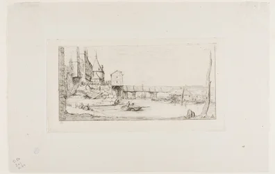 De voetbrug die tijdelijk de Pont-au-Change vervangt, Parijs, na de brand van 1621