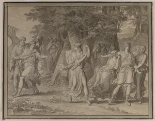 Telemachus, Aangespoord door Mentor, Verlaat het Eiland van Calypso