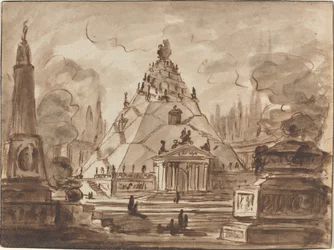 Architectonische Fantasie met een Piramidevormig Mausoleum