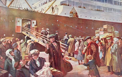 Emigranten op weg naar Canada aan boord van RMS Empress, Liverpool