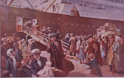 Emigranten op weg naar Canada vertrekken vanuit Liverpool