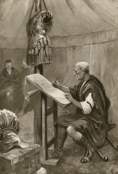Julius Caesar schrijft een brief naar Rome vanuit zijn tent in Kent