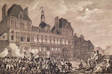 Robespierre, Saint-Just, Couthon en Hanriot zoeken toevlucht in het Hôtel de Ville in Parijs, 9 Thermidor Jaar II (27 juli 1794)