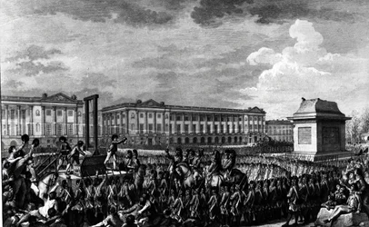 De Dag van 21 januari 1793: De Dood van Lodewijk XVI (1754-93) op Place de la Révolution, gegraveerd door Isidore Stanislas Helman (1743-1809) 1793